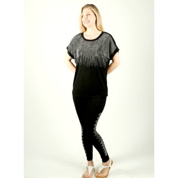 SOLID Black Rhinestone Embellished Full Length Leggings Size Large NWT - Picture 2 of 5